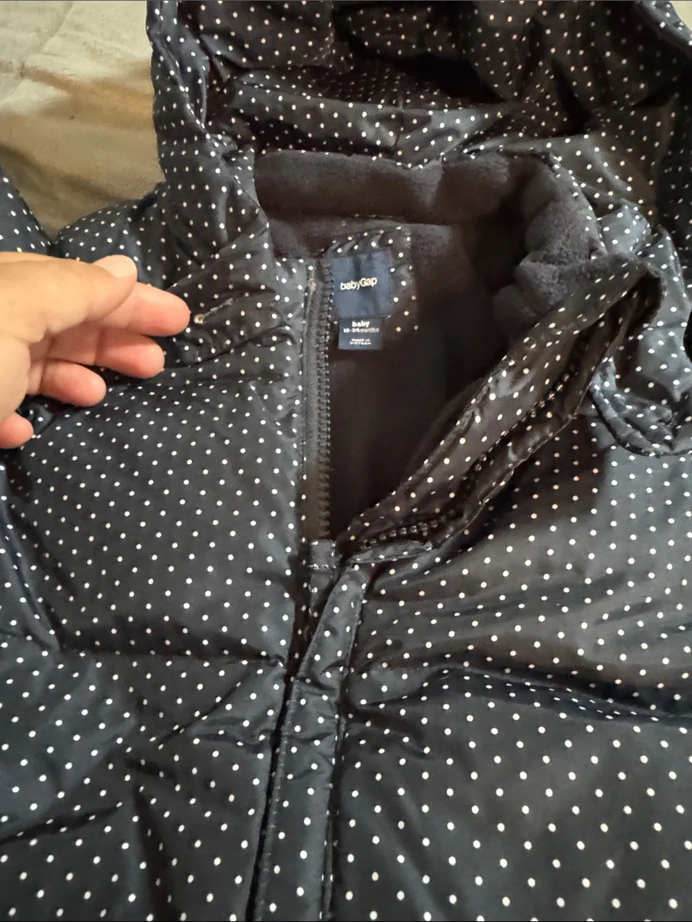 Gap Baby Toddler Navy down filled Polka Dot Puffer One-Piece Snowsuit 18/24 mo